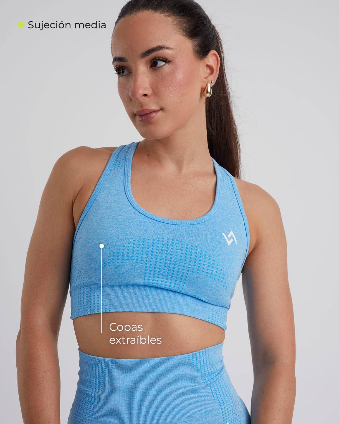 Top FreshAir azul con copas extraíbles y sujeción media
