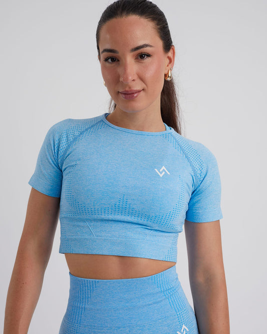 crop top manga corta azul cielo