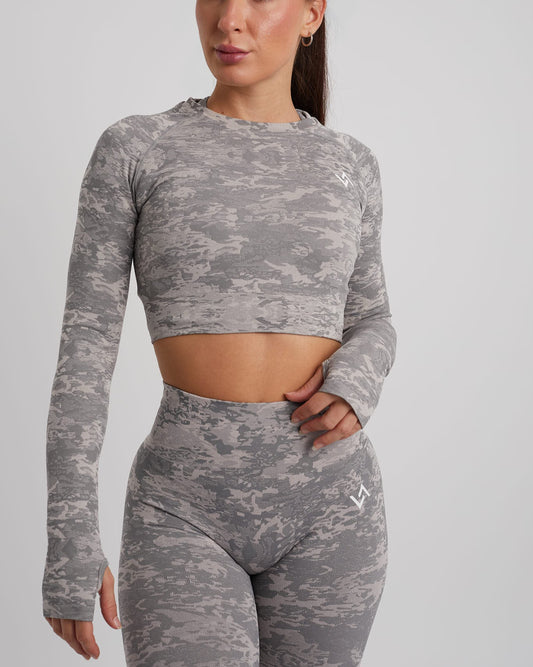Crop top de manga larga color gris