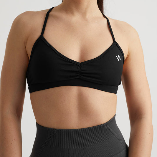 Top fruncido negro multiposición deportivo